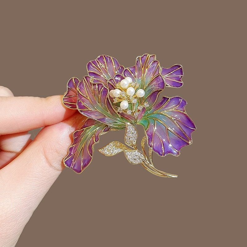 Enamel Peony Flower Imported Brooch