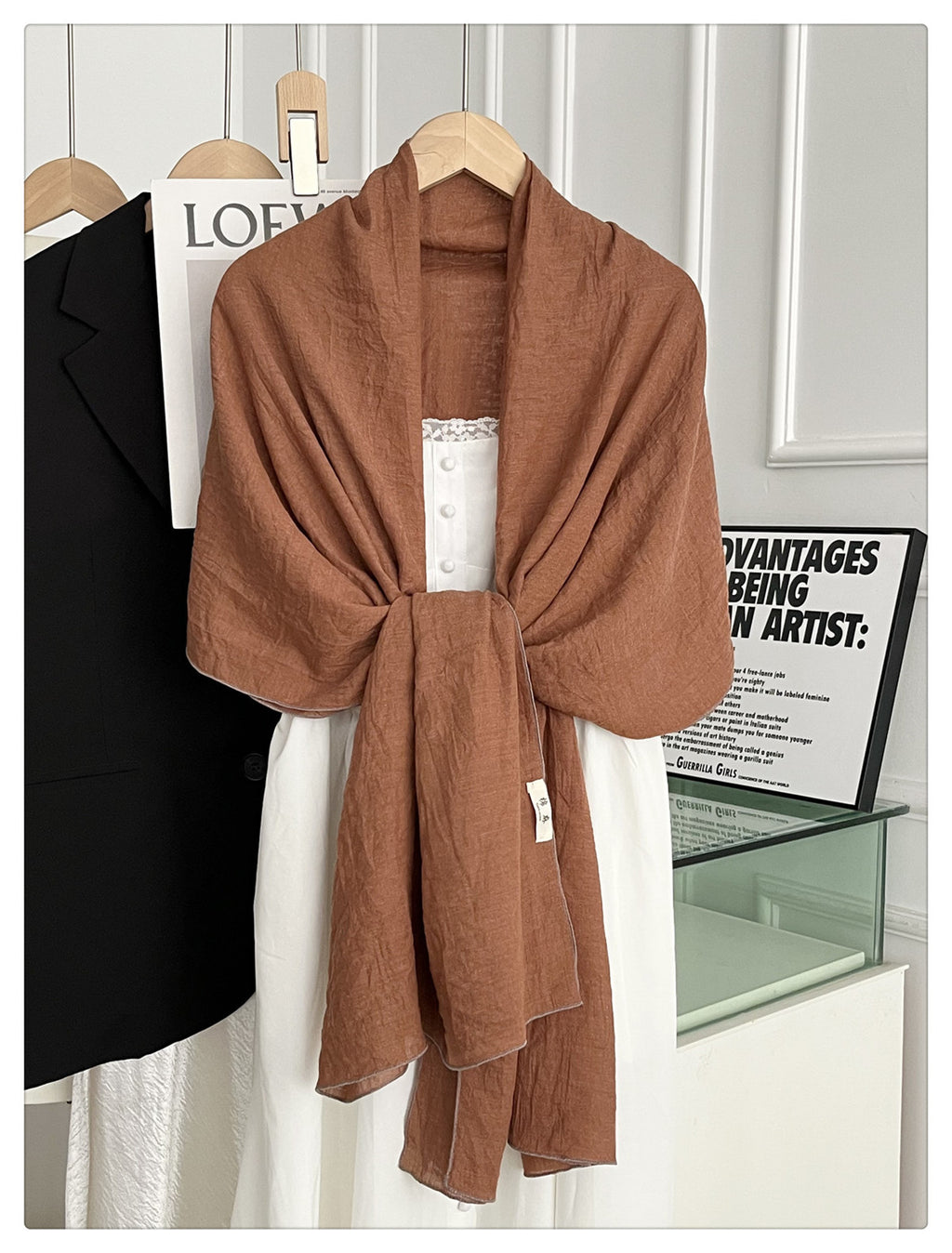 Lovely Caramel Color Japanese-Style Imported Summer Friendly Long Wrinkled Cotton Hijab / Orna