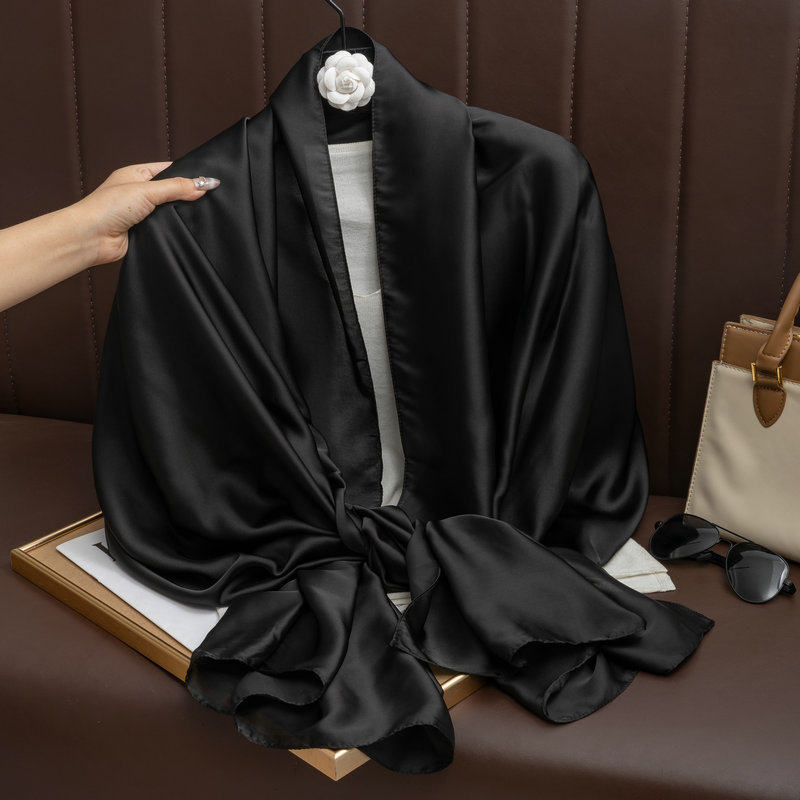 Stylish Black Color Long Shiny Imported Satin Silk Hijab / Orna