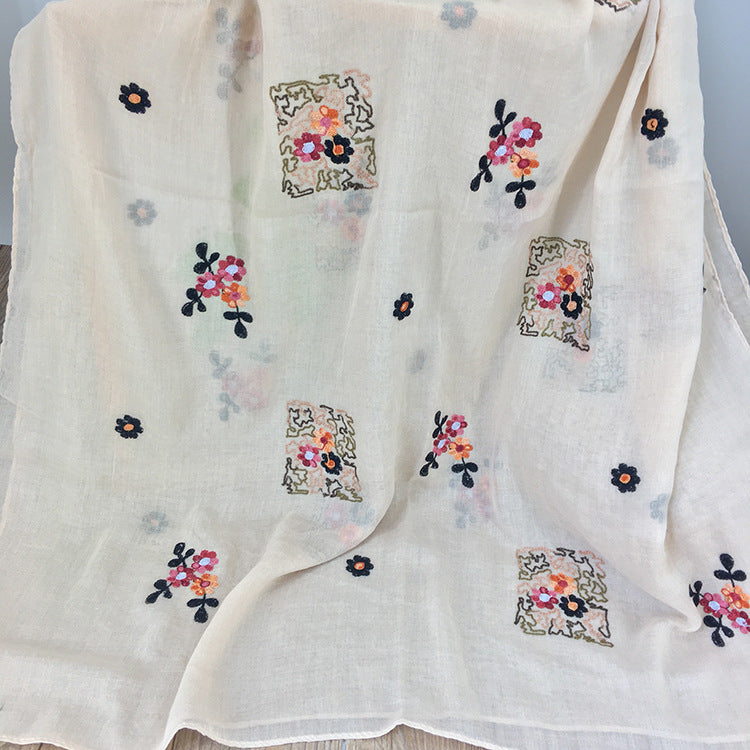 New Ethnic Style Embroidered Off White Color Flower Cotton Tassel Hijab/Orna