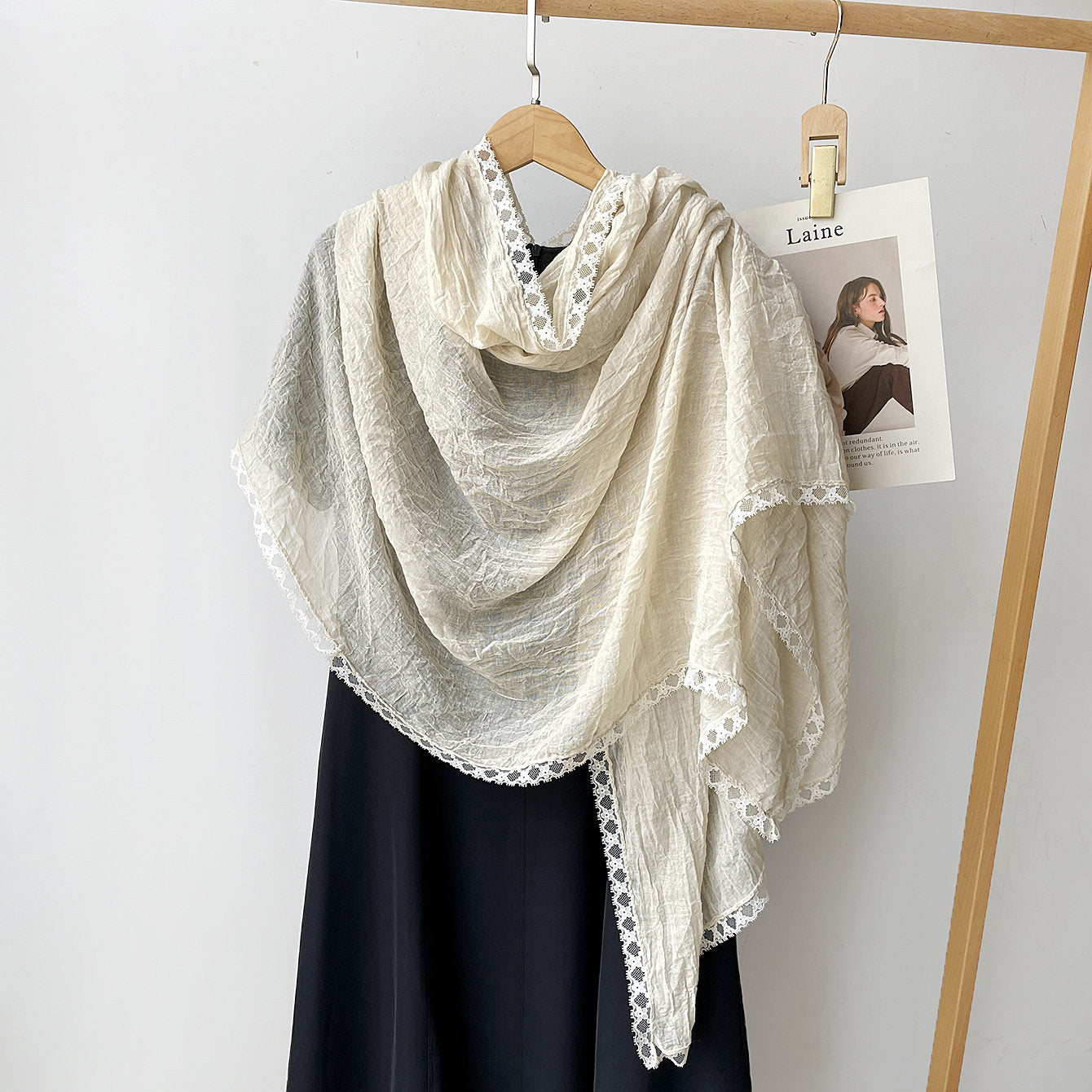 Sophisticated Off White Versatile Artistic Lace Edged Imported Premium Summer Friendly Cotton Hijab / Orna