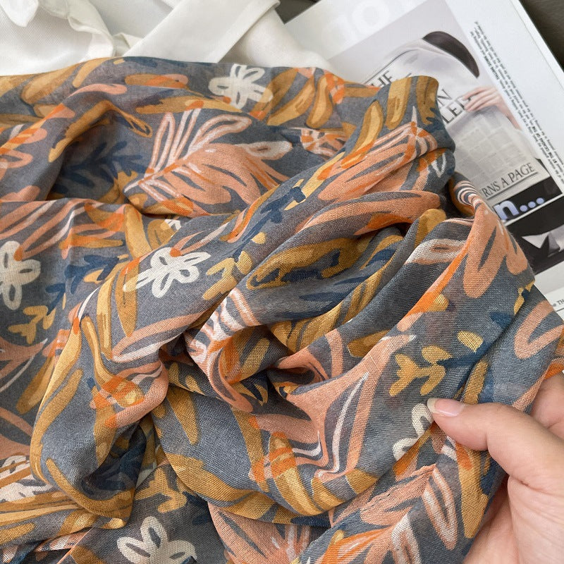 Colorful Autumn-leaf Printed long soft tassel hijab/orna