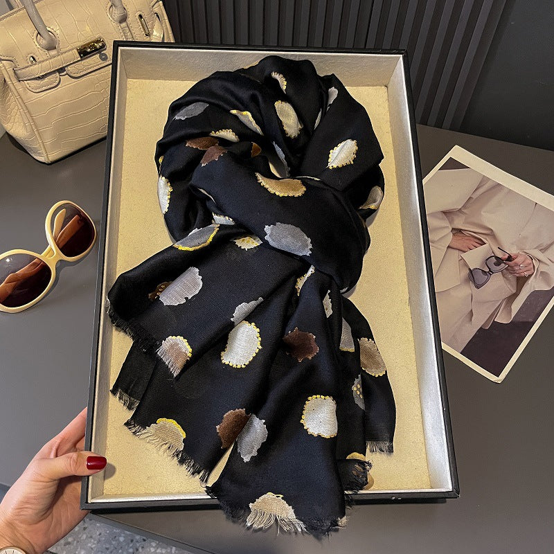Classy black color polka dot printed cotton hijab / orna