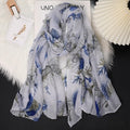 Light Blue Color Flower Printed Soft Long Hijab