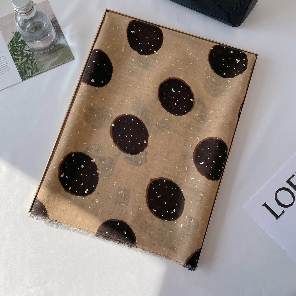 Beautiful Khaki Color Polka Dot Printed Bronzing Color High Quality Imported Long Soft Party Hijab / Orna