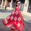 Gorgeous Red Color Ethnic Style Printed Soft Long Summer Friendly Tassel Hijab / Orna