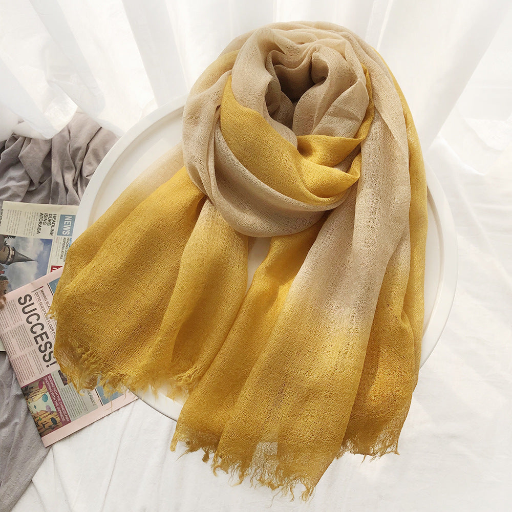 Beautiful Beige Turmeric Lightweight Gradient Color Breathable Imported Tie-Dye Hijab / Orna