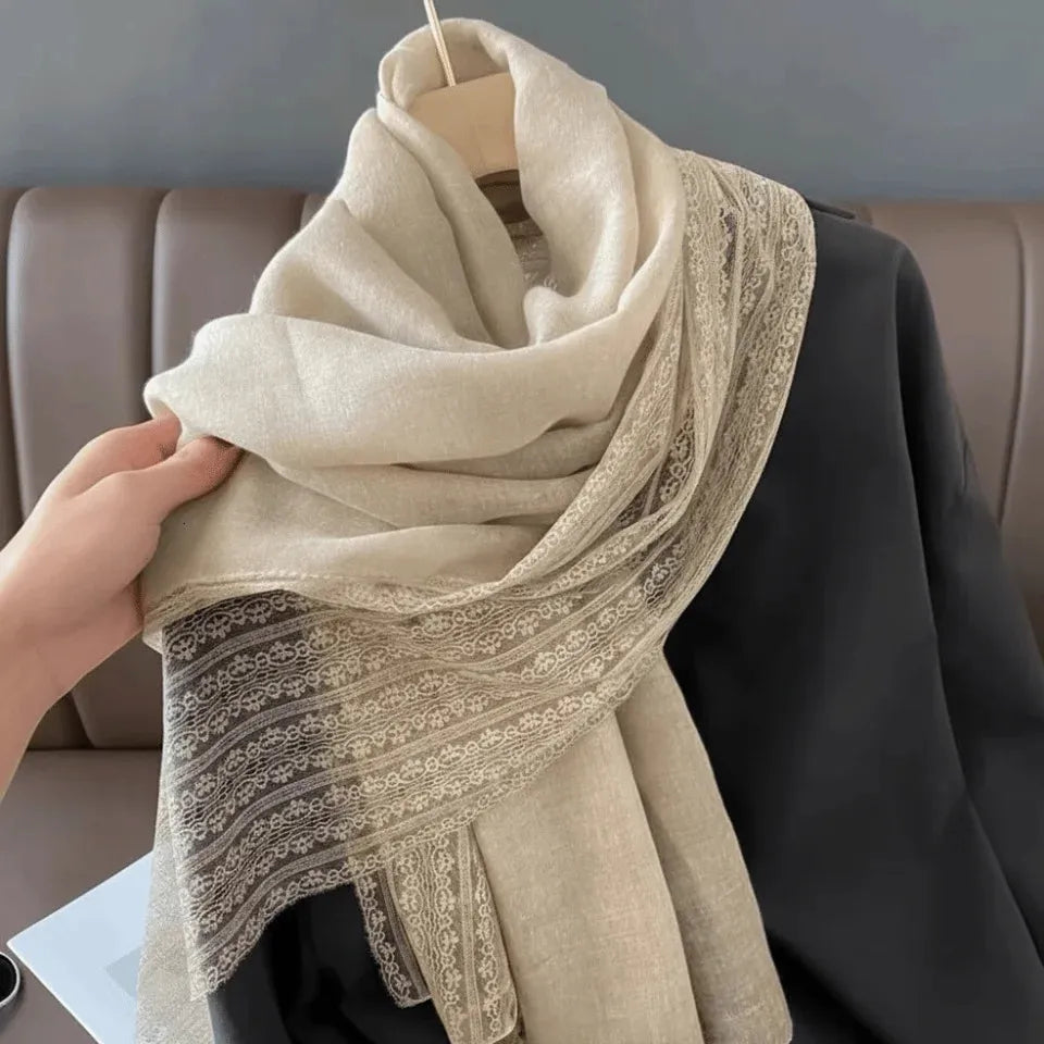 Stylish Khaki Color Imported Premium Soft Cotton Lace Hijab / Orna
