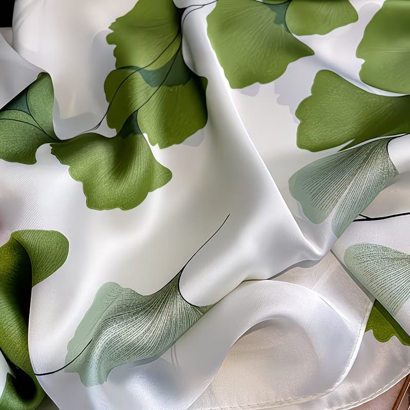 Ginkgo leaf patterned long silk hijab / orna
