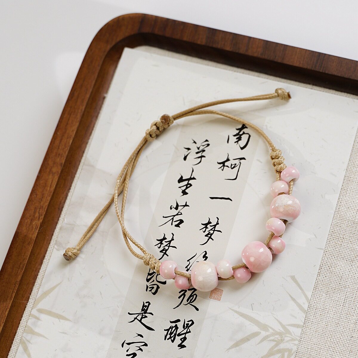 Pretty Pink Colour Jingdezhen Ceramic High-End Sense Adjustable Imported Bracelet