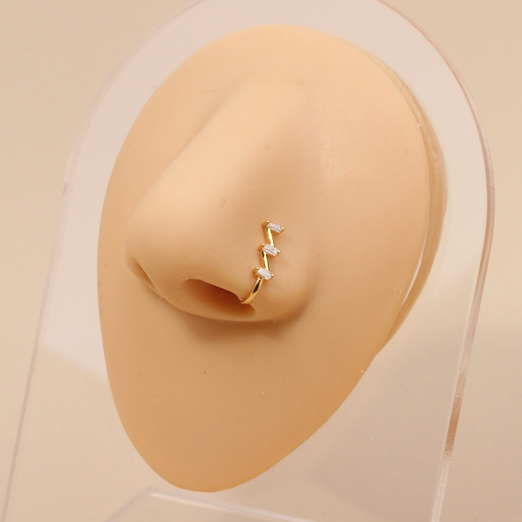 Beautiful Gold Zig-Zag Baguette U-shaped Non Piercing Copper Plated Imported Nose Ring / Nose Pin