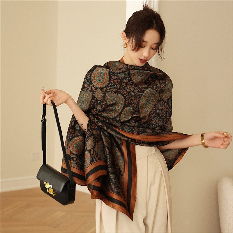 Beautiful paisley printed brown color silk hijab / orna