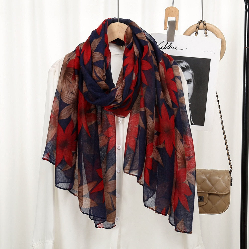 Navy blue color flower printed hijab