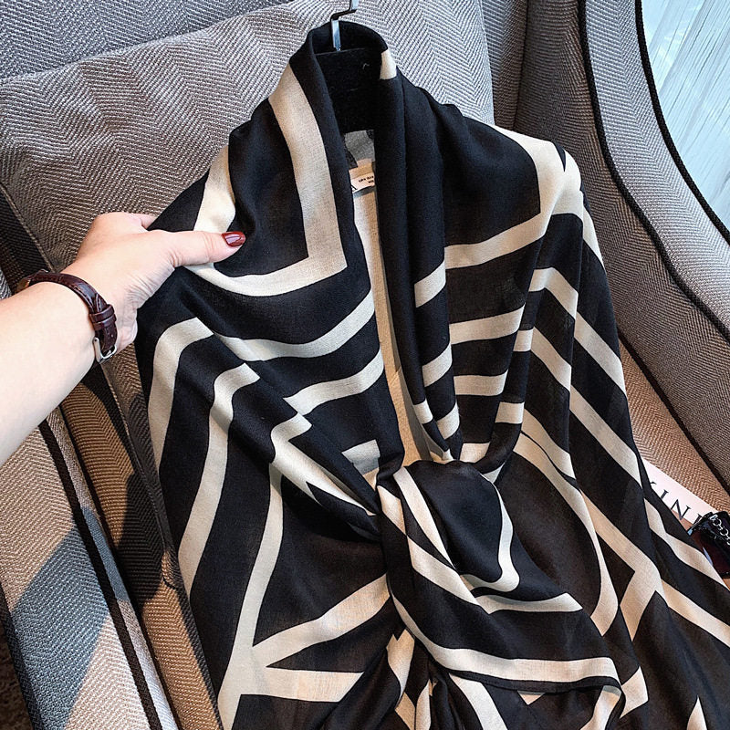 Elegant black white mixed pattern soft long viscose hijab / orna
