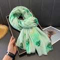 High Quality Imported Long Soft Floral Printed Green Party Hijab / Orna