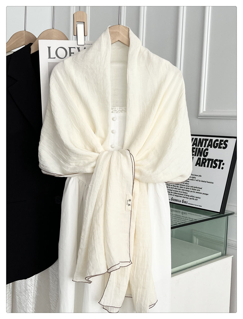 Sophisticated Milky White Japanese-Style Imported Summer Friendly Long Wrinkled Cotton Hijab / Orna