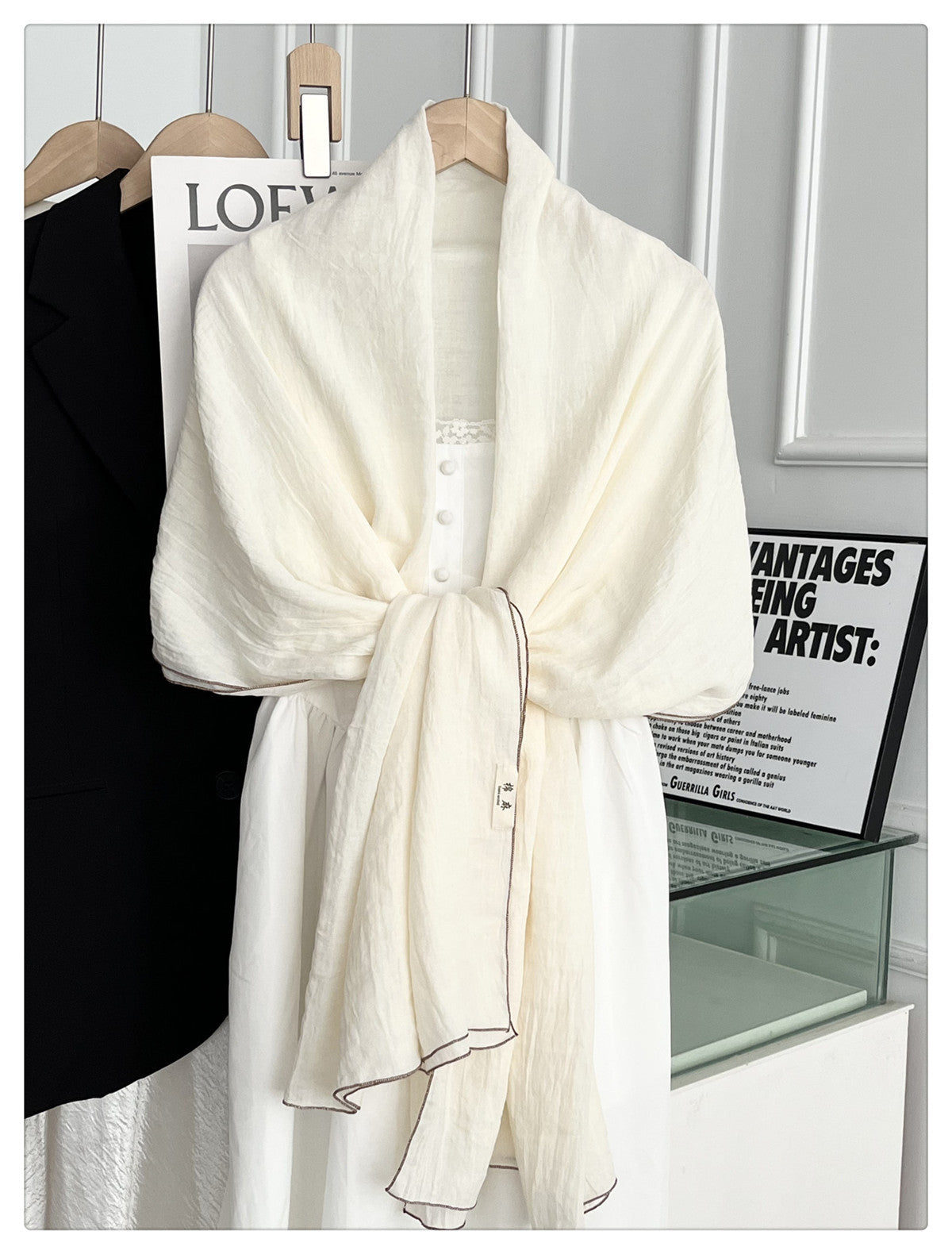 Sophisticated Milky White Japanese-Style Imported Summer Friendly Long Wrinkled Cotton Hijab / Orna