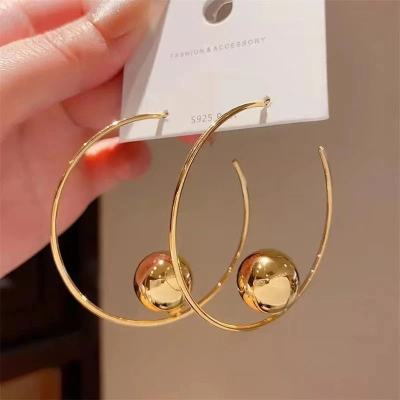 Metal Big Circle Hoop Earrings For Women Exaggerated Gold Color C-Shaped Round