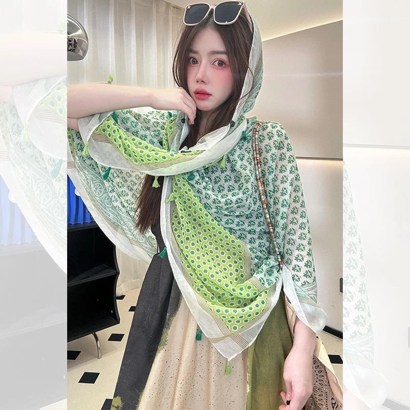 Beautiful light green soft long tassel cape