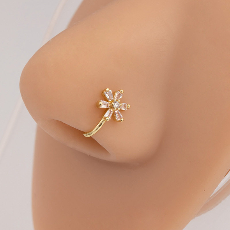 Beautiful Gold Six Petal Flower U-shaped Non Piercing Copper Plated Imported Nose Ring / Nose Pin