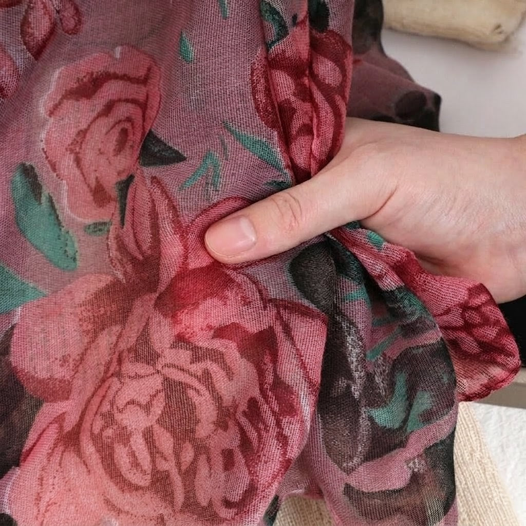 Pretty Pink Floral Patterned Soft Lightweight Long Hijab / Orna