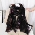 Elegant Black Floral Printed Soft Lightweight Long Hijab / Orna