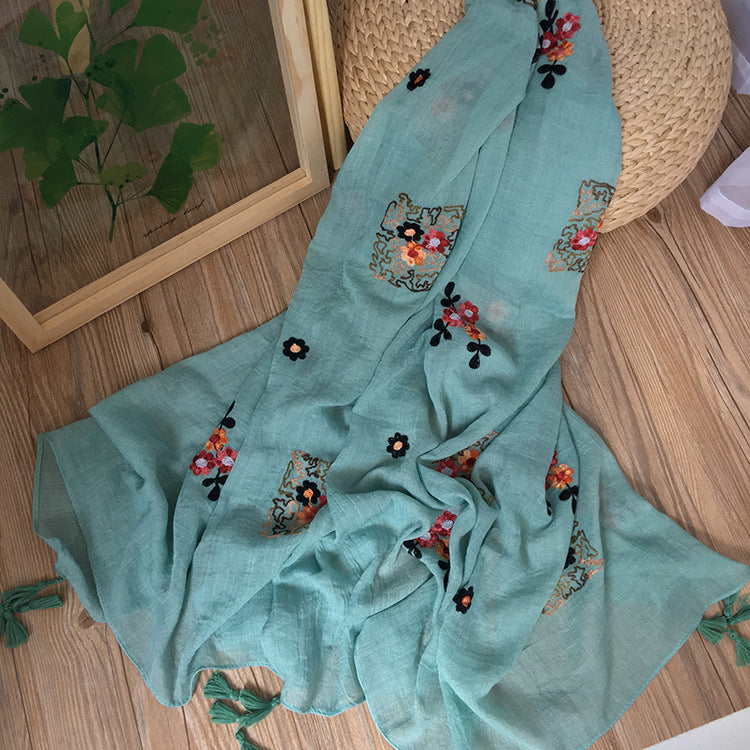 Elegant Aqua Color Tassel Long Cotton Hijab/Orna