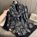 Elegant Dark Black Paisely Printed Soft Lightweight Long Hijab / Orna