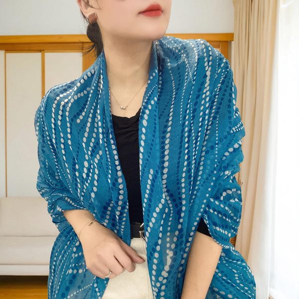 Classy Lake Blue Color Summer-Friendly Soft Long Polka Dot Printed Hijab / Orna