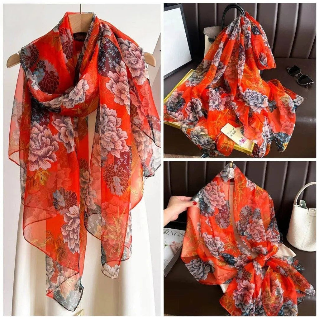 Beautiful flower patterned long silk scarf / orna