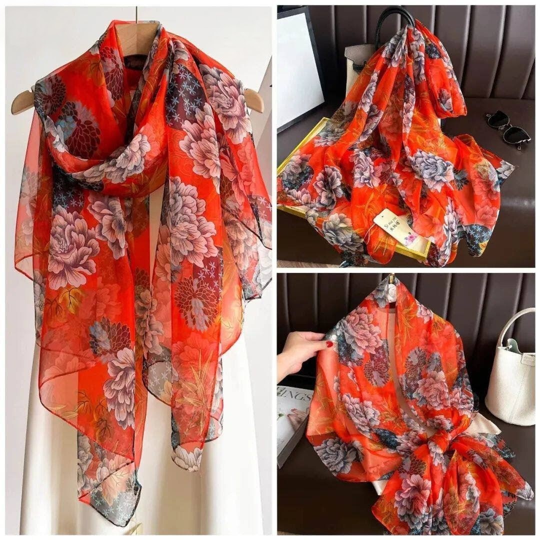 Beautiful flower patterned long silk scarf / orna