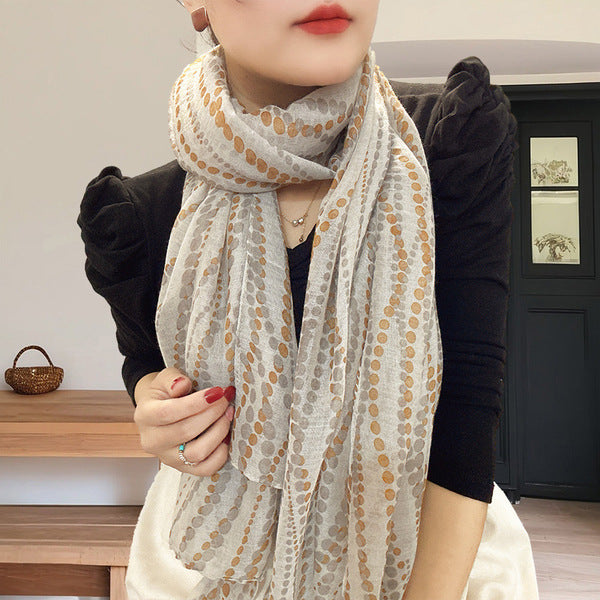 Sophisticated Beige Color Lightweight Soft Long Polka Dot Printed Hijab / Orna