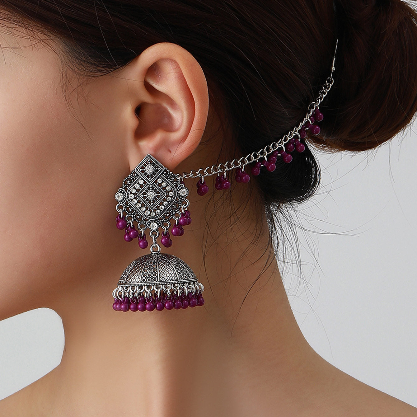Elegant Purple Color Bohemian Indian Ethnic Style Carved Exquisite Imported Retro Tassel  Earrings for Women