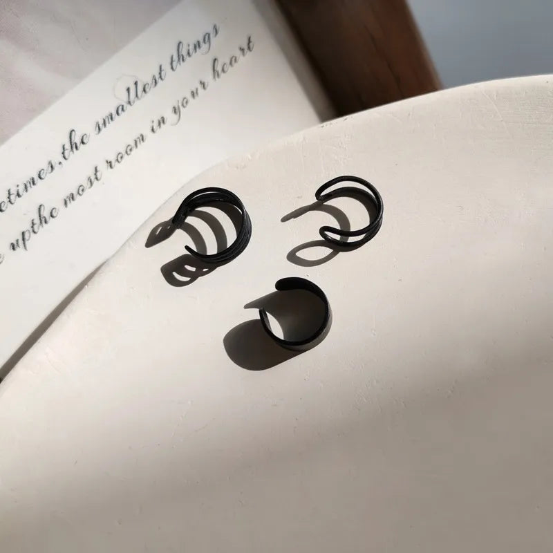 Black Alloy Metal Hollow Ear Cuff Clip Earrings for Women Teens Grils