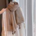 Stylish Light Brown Soft Long Summer Friendly Imported Wooden Bead Tassel Cotton Hijab / Orna