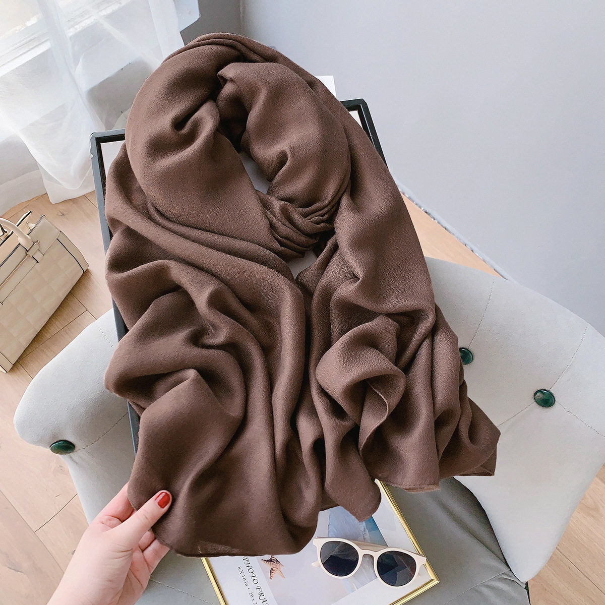Elegant Coffee Color Long Soft Summer Friendly Imported Hijab / Orna