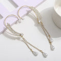 Beautiful Chain Pearl Crystal Golden Color Tassel Ear Cuff Without Piercing Clip Earrings Irregular Ear Clip ( 1 pair)