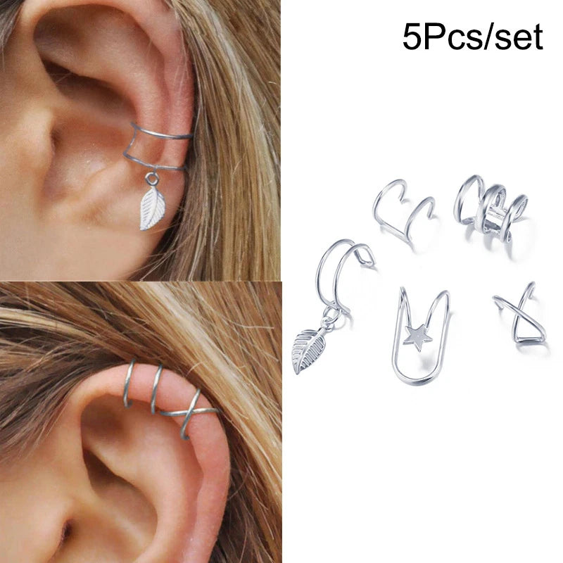 Beautiful silver color no piercing 5 pieces earrings set