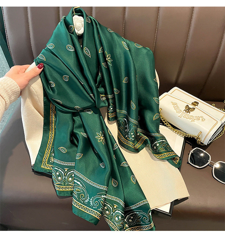 Elegant green colour floral printed silk hijab
