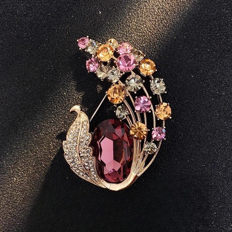 Elegant Golden-Tone Imported Brooch Pin With Sparkling Gemstone