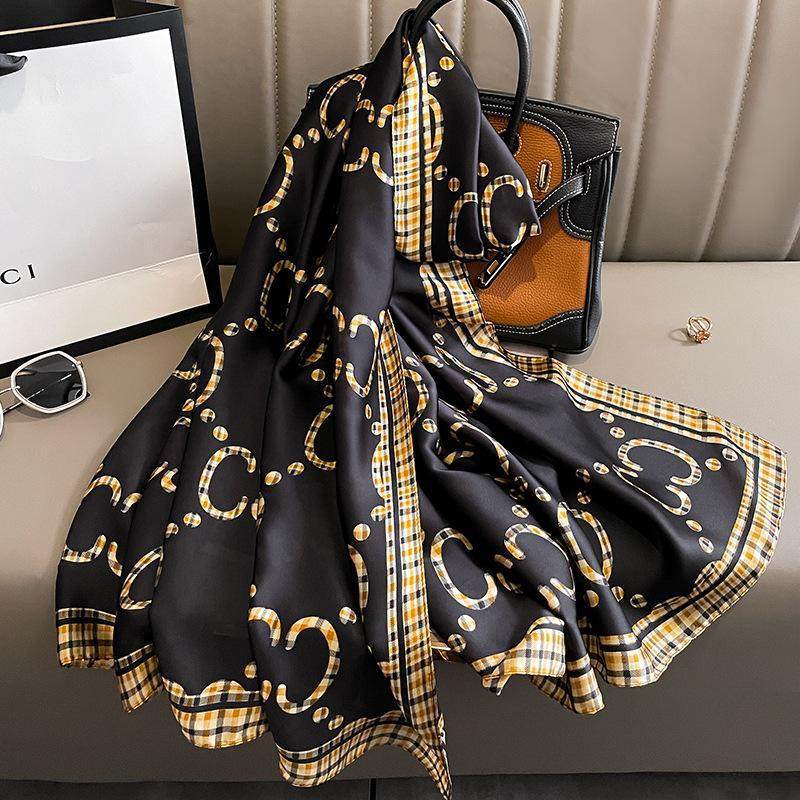 Imported black & golden color printed silk hijab / orna