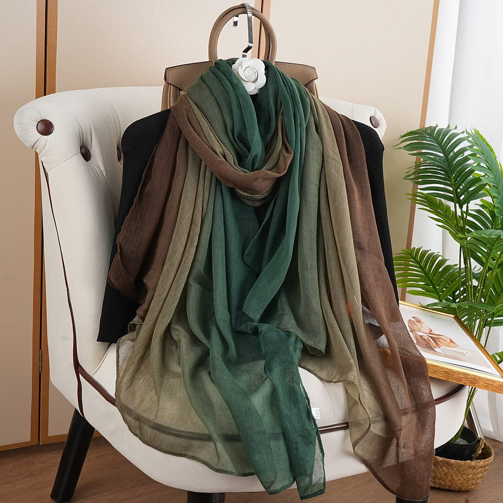Fashionable Forest Green & Brown Gradient Long Soft Imported Sun Protection Summer Friendly Hijab / Orna