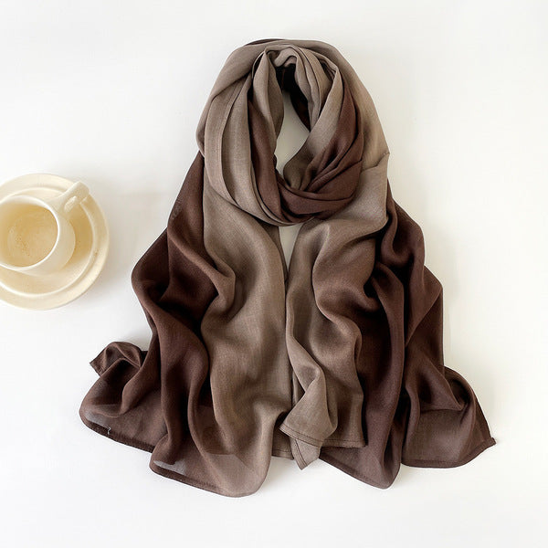 Elegant Coffee Color Literary Retro Gradient Rayon Cotton Imported Hijab / Orna