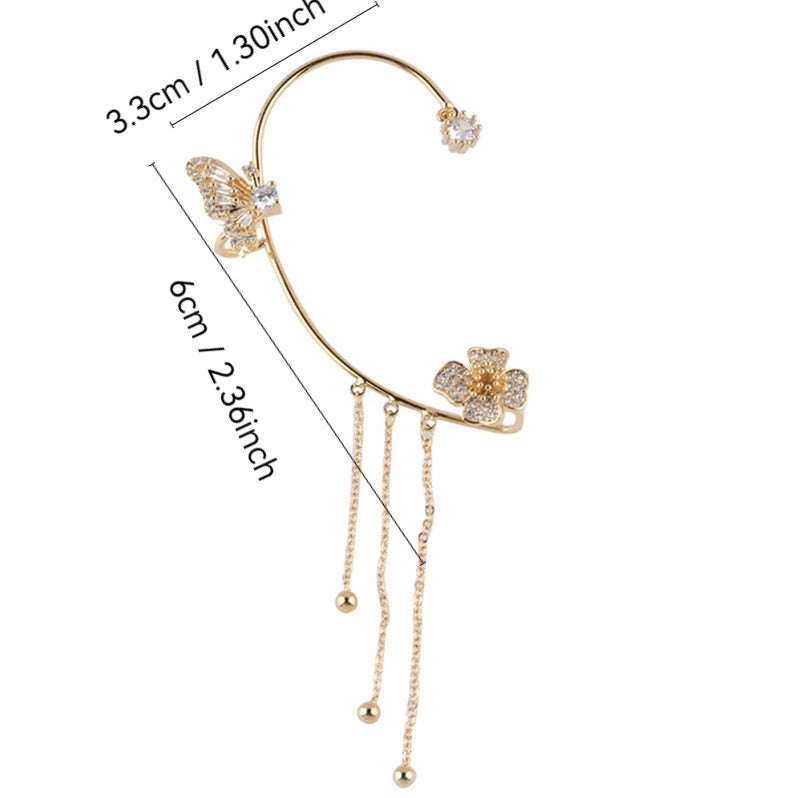Stunning Sparkling Crystal Flower Ear Cuff Without Piercing Clip Earrings Irregular Tassel Ear Clip ( 1 Pair)
