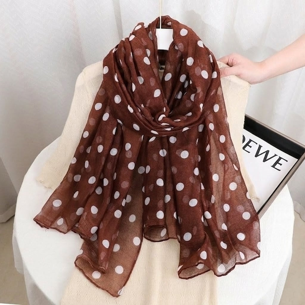 Classy Dark Coffee Color Polka Printed Soft Lightweight Long Hijab / Orna