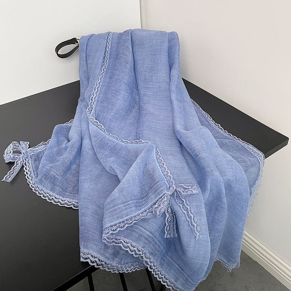 Elegant Denim Blue Imported Premium Soft Cotton Lace Hijab / Orna
