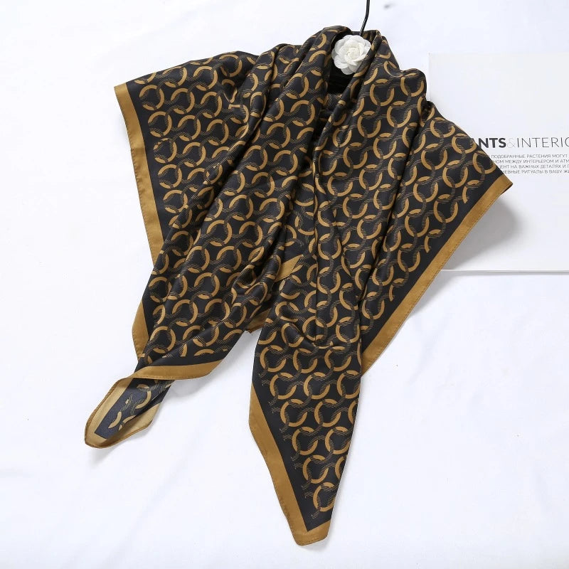 Black & brown printed silk scarf