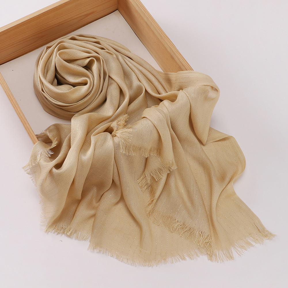 Gorgeous Gold Color High Quality Rayon Golden Striped Muslim Women's Shiny Soft Breathable Imported Long Hijab / Orna