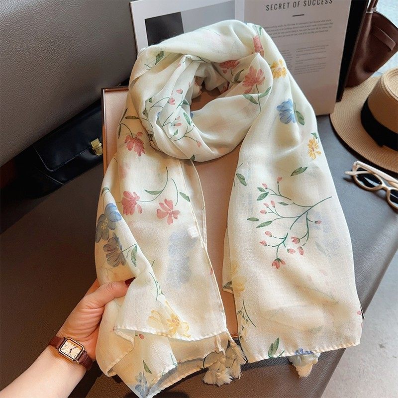 Imported Colorful Floral Printed Super Soft Long Tassel Hijab / Orna