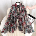 Floral Patterned Grey Colour Soft  Lightweight Long Hijab / Orna